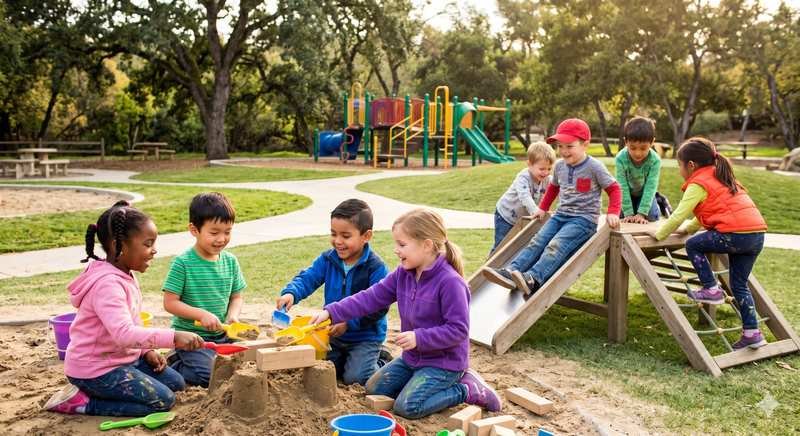 Children playing in the outdoor playground