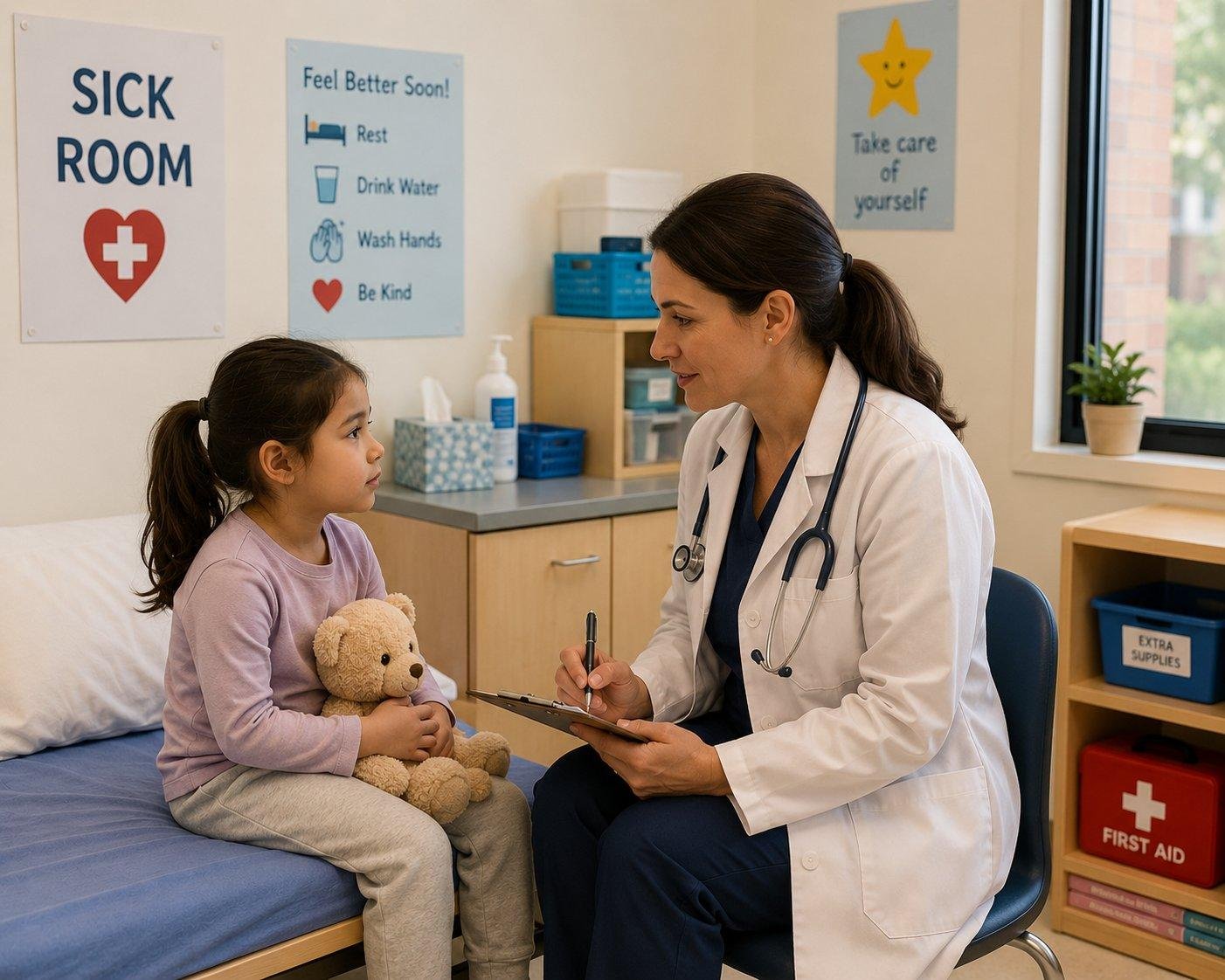 Doctor checking a young child in our on-site medical room